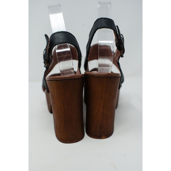 MUSSE & CLOUD 40 US9 Leiza Black Leather Sandals Wood Heel & Platform SPAIN - Picture 6 of 14